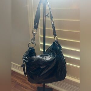 COACH Black Patent Leather Zoe Hobo Shoulder Bag Handbag